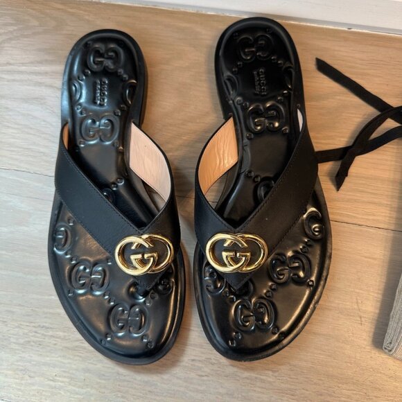 GUCCI Interlocking G Strap Sandals - Black - Picture 1 of 9